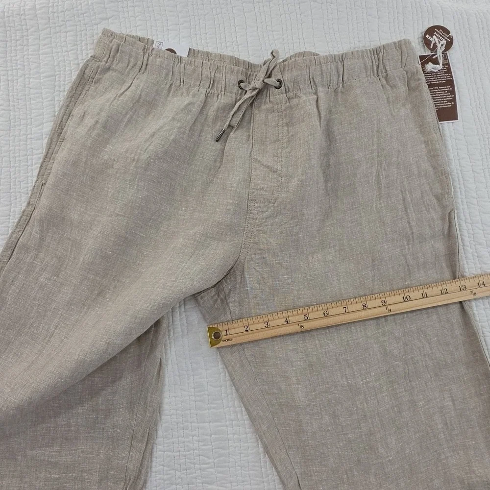 Panama Jack 100% Linen Pants Men's XL (36x30) Natural Taupe Elastic Waist NEW